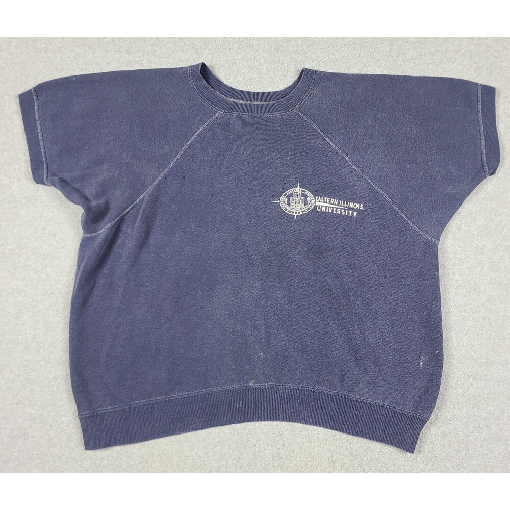 Vintage 1960s Eastern Illinois College Blue Cotton Short Sleeve Sweatshirt